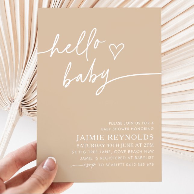Hola Bebé Beige Invitación Baby Shower (Subido por el creador)