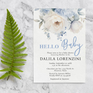 Hola Bebé Blue Floral Invitación a Baby Shower