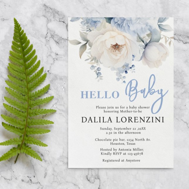 Hola Bebé Blue Floral Invitación a Baby Shower (Subido por el creador)