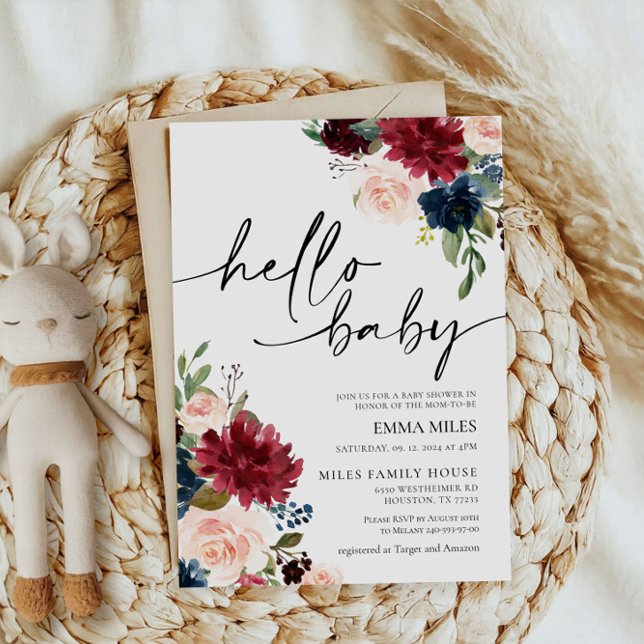 Hola bebé Borgoña Rubor Invitación a Baby Shower (Subido por el creador)