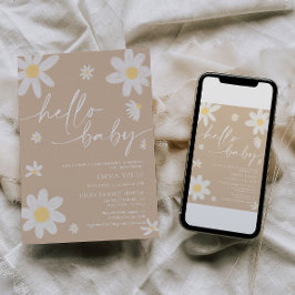 Hola bebé Daisy Beige Invitación a Baby Shower