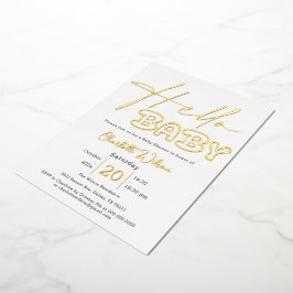 Hola Bebé Elegante Invitación al Relieve metalizad