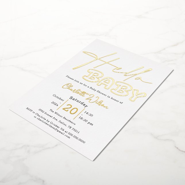 Hola Bebé Elegante Invitación al Relieve metalizad (girado)