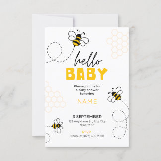 hola bebé, invitación de baby shower abeja linda