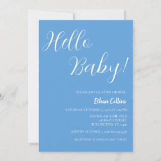 ¡Hola Bebé! Invitación de Baby Shower Azul para un
