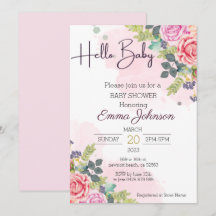 Hola Bebé Invitación de Baby Shower Floral Acuarel