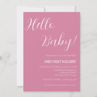 ¡Hola Bebé! Invitación de Baby Shower Rosa para un