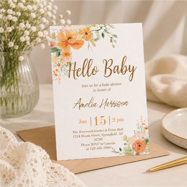 ¡Hola Bebé! Invitación elegante de shower de bebé  (Subido por el creador)
