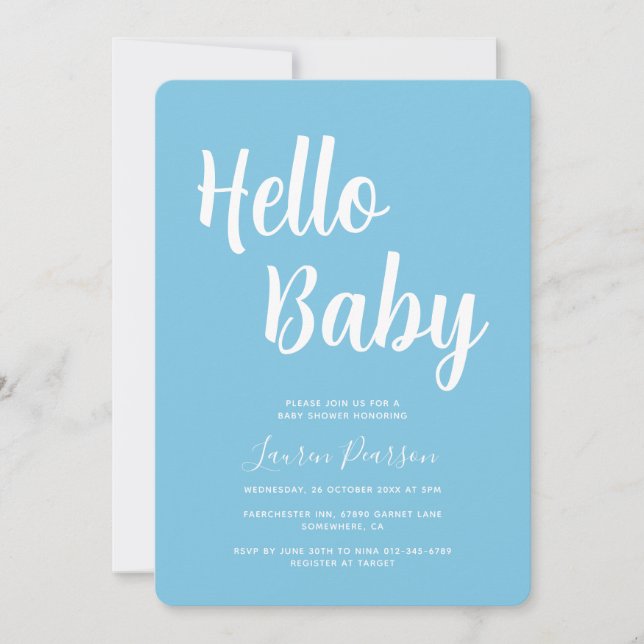 Hola Bebé Luz Azul Invitación a Baby Shower (Anverso)