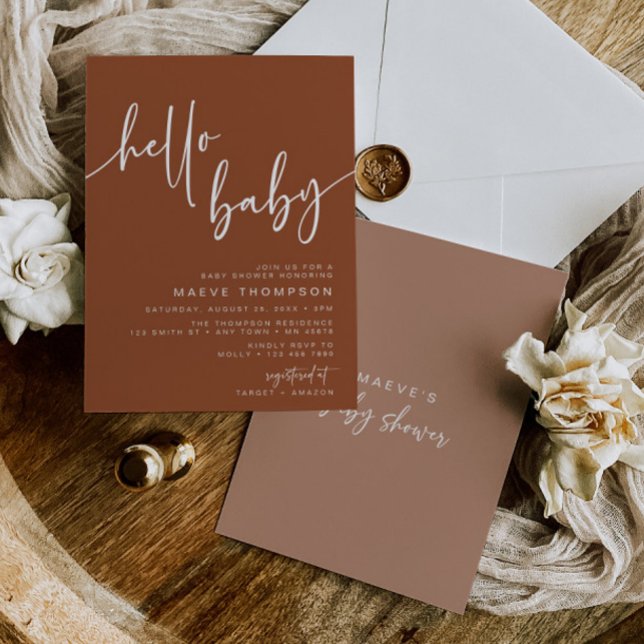 Hola Bebé Moderno Terracotta Invitación Baby Showe (Subido por el creador)