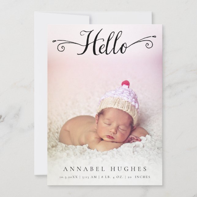 Hola bebé niña Anuncio Cartas de fotos (Anverso)