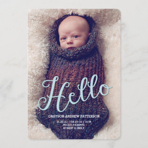 Hola bebé niño moderno Anuncio de nacimiento Tarje