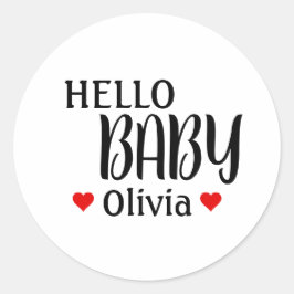 Hola bebé Olivia Pegatinas de Baby Shower de Red H
