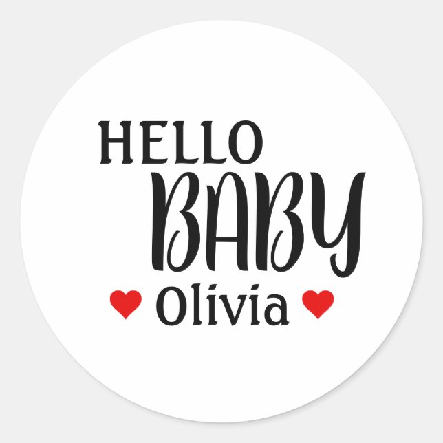 Hola bebé Olivia Pegatinas de Baby Shower de Red H (Anverso)