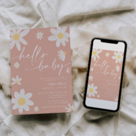 Hola bebé Rosa Daisy Invitación Baby Shower