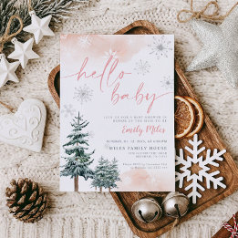 Hola Bebé Rosa Invitación de Invierno Mágico para