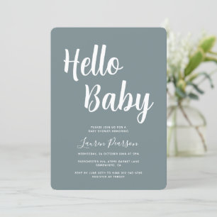 Hola Bebé Rustic Blue Invitación a Baby Shower