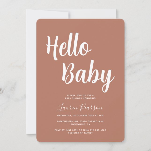 Hola Bebé Rustic Invitación a Baby Shower (Anverso)