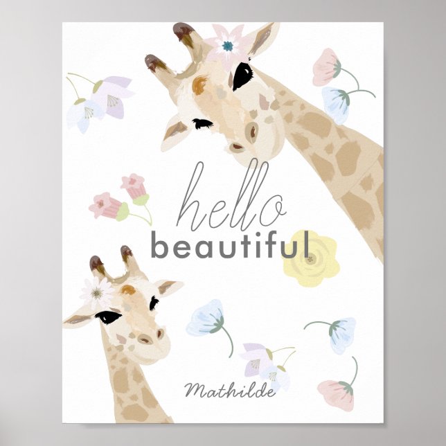 Hola Bella Giraffe Floral Nursera Arte (Frente)