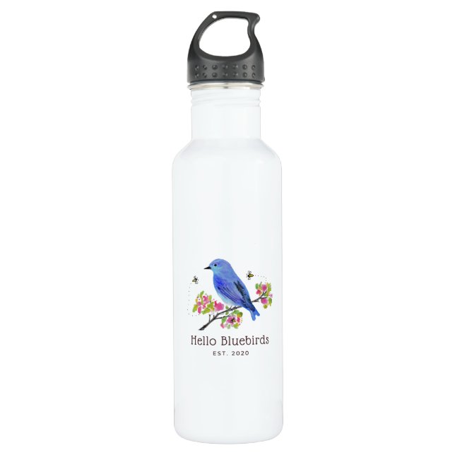 Hola Bluebirds Botella de agua - Blanco (Anverso)