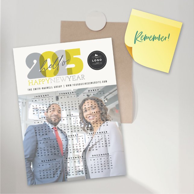 Hola Calendario 2024 Tarjeta de fotos magnética de (Hello Transparent Yellow/Grey 2025 Calendar New Year Magnetic Photo Card @ fat_fa_tin)
