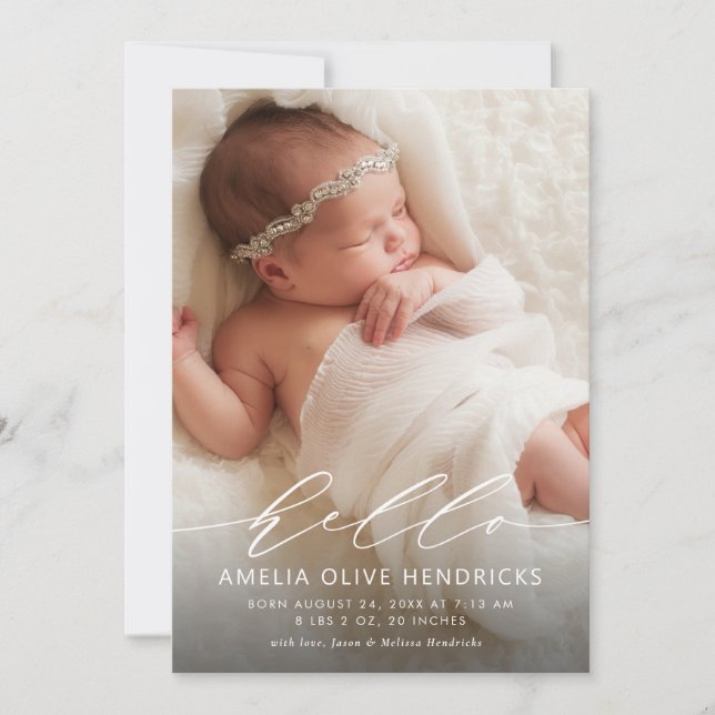Hola caligrafía moderna Anuncio de nacimiento (Anverso)