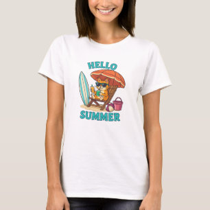 Hola Camiseta de gato de verano - regalo de playa