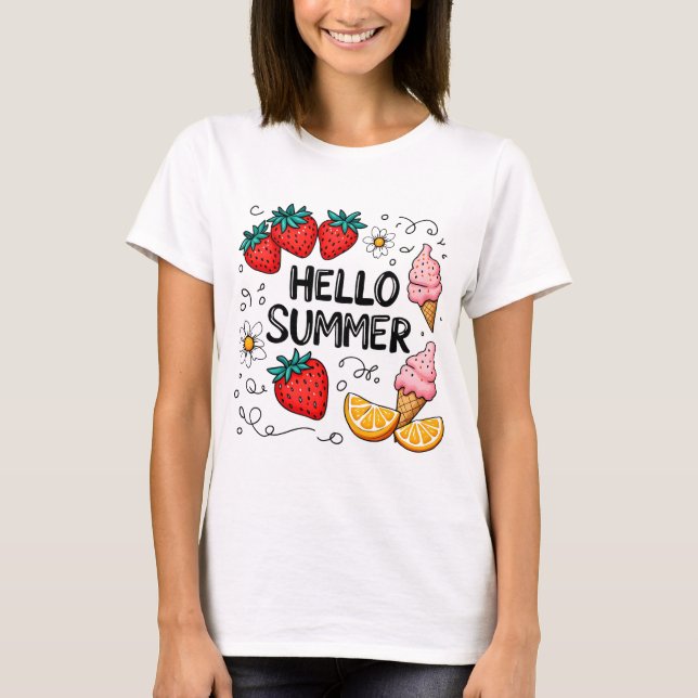 Hola camiseta de verano - Fresa dulce y crema de h (Anverso)