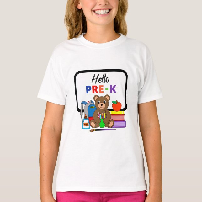 Hola Chica de Oso Escolar Pre-K camiseta (Anverso)