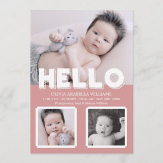 Hola Collage de fotos de Invitación de bebé rosa