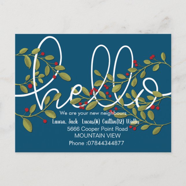 Hola conoce a los vecinos tarjeta postal (Anverso)