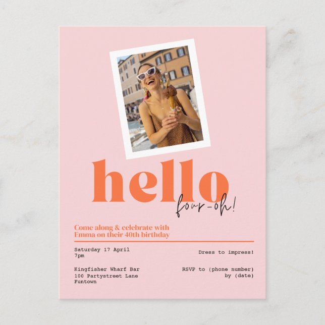 "¡Hola, cuatro-oh!" 40 cumpleaños retro Invitación (Anverso)
