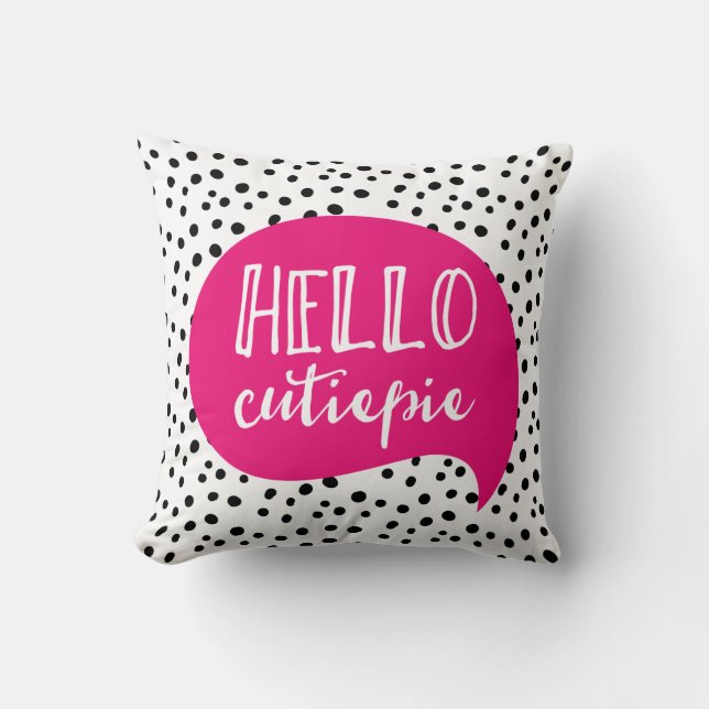 Hola Cutiepie almohada rosa negra de polka punto s (Anverso)