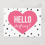 Hola Darling | Postales de felicitación de puntos<br><div class="desc">Tarjeta divertida y caprichosa con patrones de puntos y corazón rosado.</div>