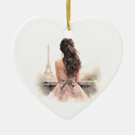 Hola desde París Adorno de corazón de cerámica