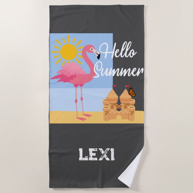 Hola diseño de flamenco rosa de verano - toalla de (Anverso)