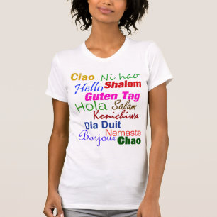 Hola en camiseta de muchas idiomas