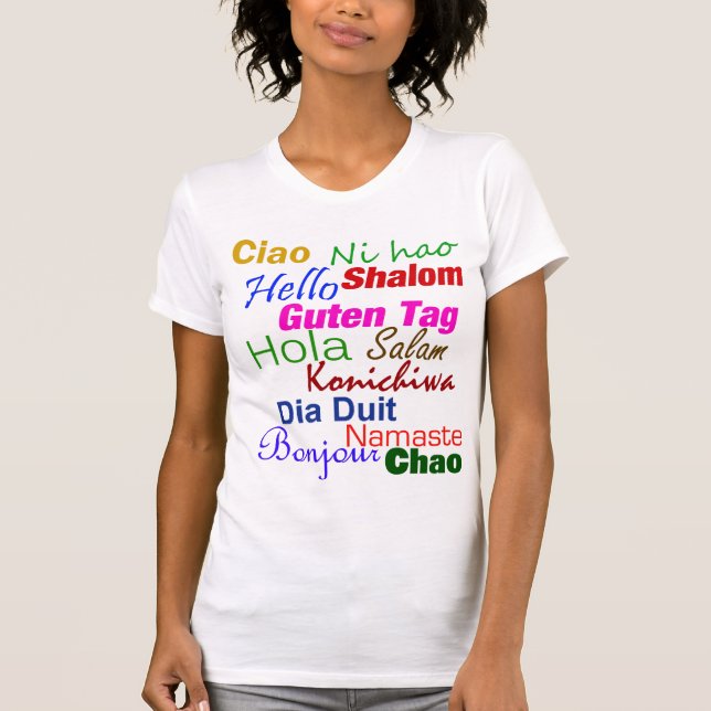 Hola en camiseta de muchas idiomas (Anverso)