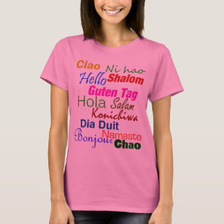 Hola en camiseta de muchas idiomas
