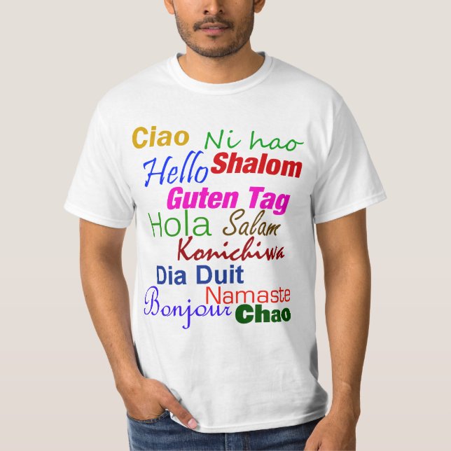Hola en camiseta de muchas idiomas (Anverso)