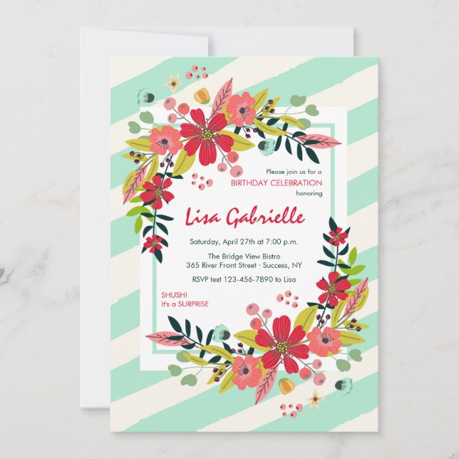 Hola Flores de Felicidad Invitación (Anverso)