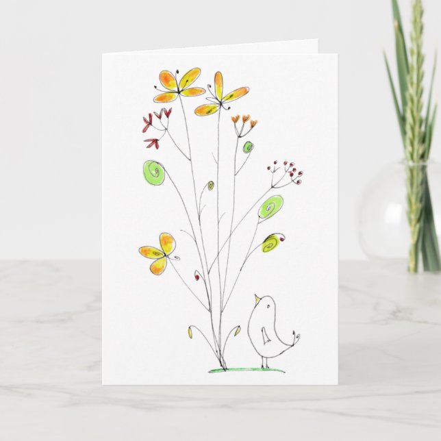 Hola Flores y acuarela de pájaro y tarjeta de tint (Anverso)