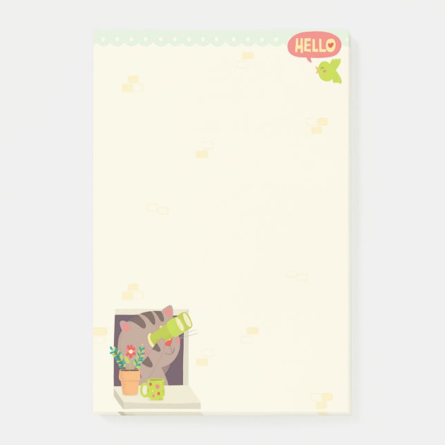 Hola gato 4 x 6 notas de post-it (Anverso)