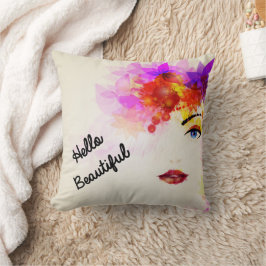 Hola hermosa almohada floral de cara de niña