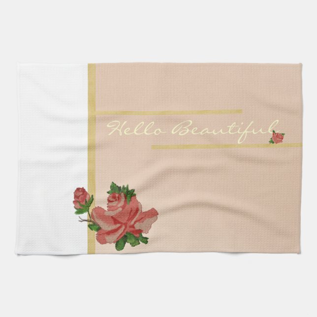 Hola Hermosa toalla de Rosa de época (Horizontal)