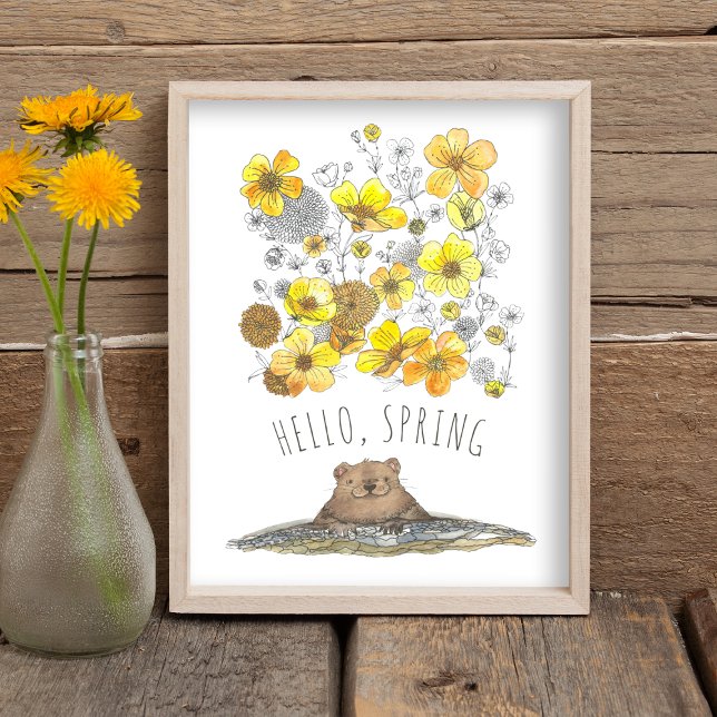 Hola, impresión estacional de primavera (Hello Spring Cute Seasonal Art Print)