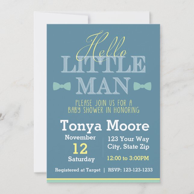 Hola Invitación Baby Shower de Little Man (Anverso)
