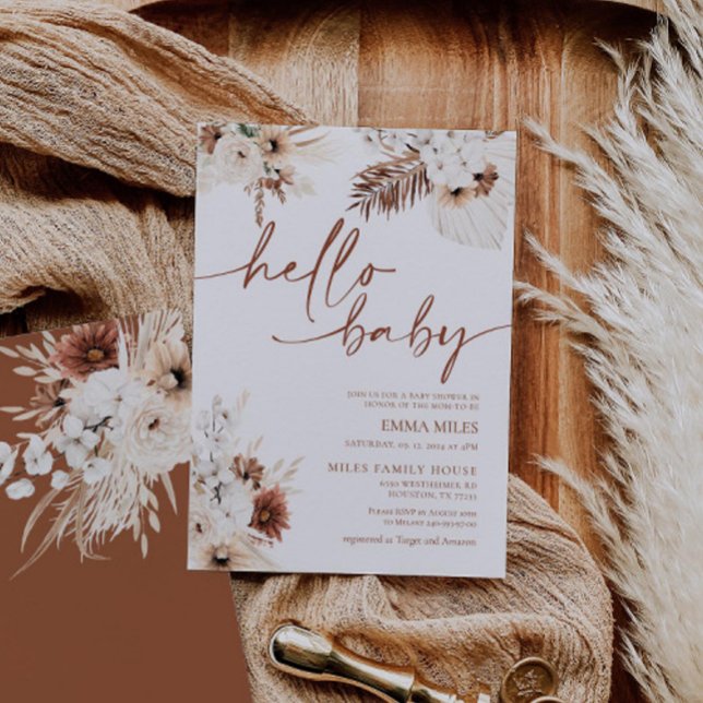 Hola Invitación para bebés Earthy Pampas Baby Show (Subido por el creador)