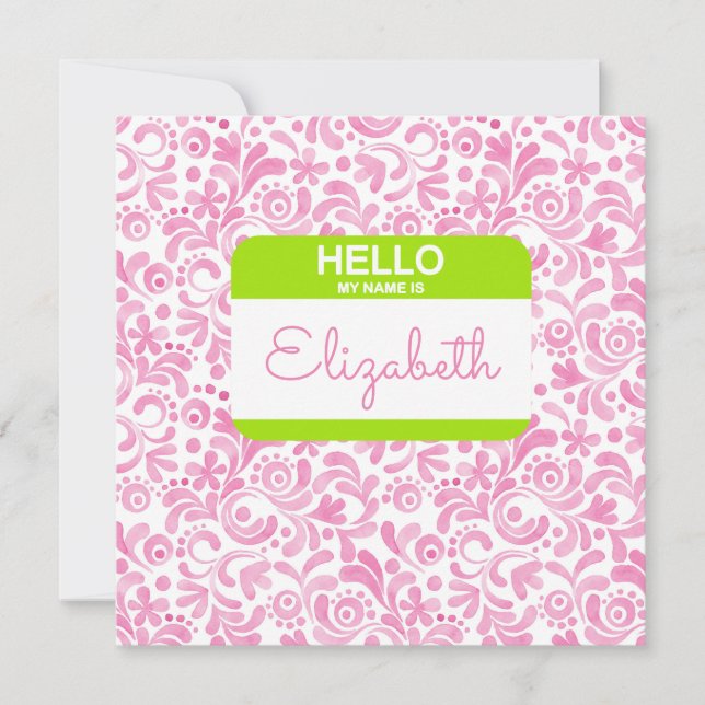 Hola Mi Nombre Es Nametag Verde Rosa (Anverso)
