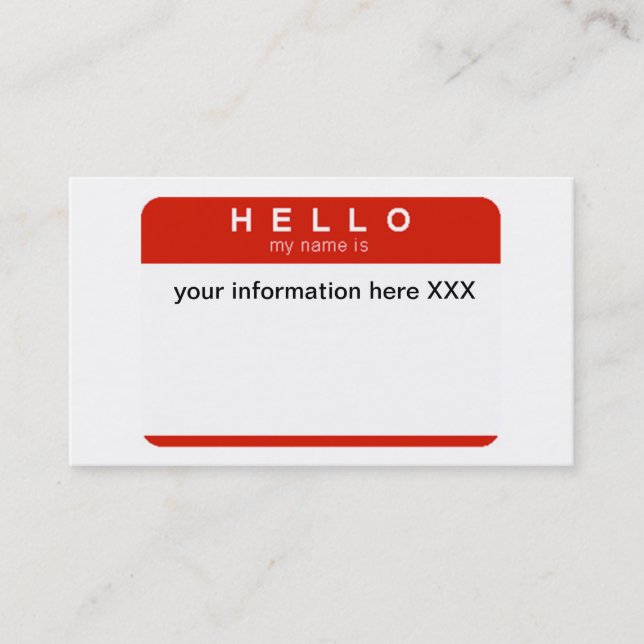 Hola mi nombre es tarjetas de visita (Anverso)